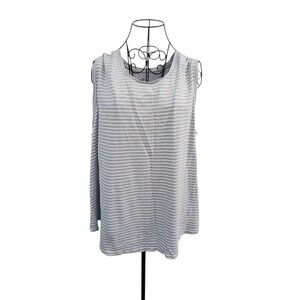 J.Jill Wearever Tunic Top Stripe Sleeveless Sz 3X 100% Pima Cotton Light Blue